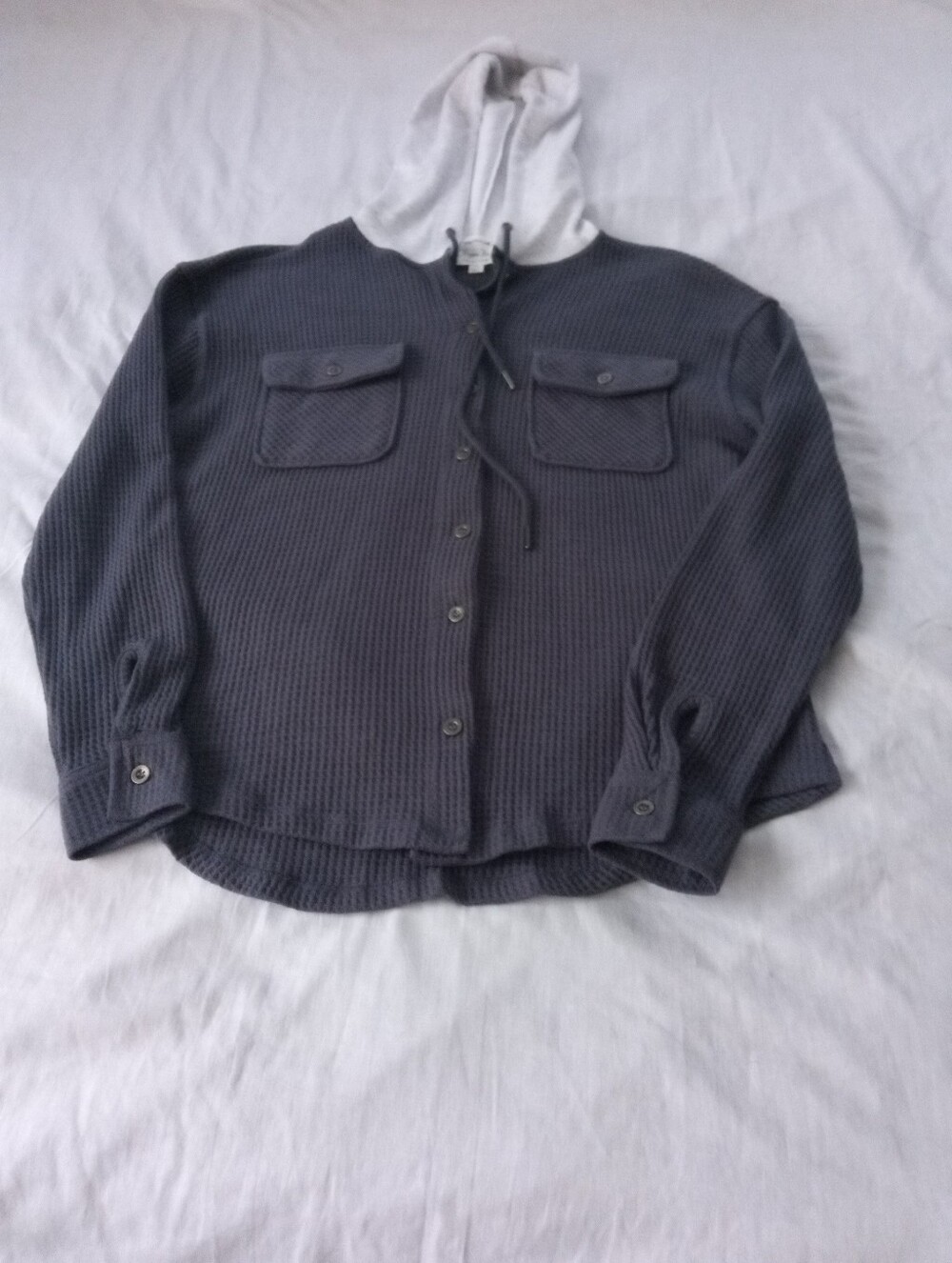 Hippie Rose Gray Thermal Waffle Knit Hoodie